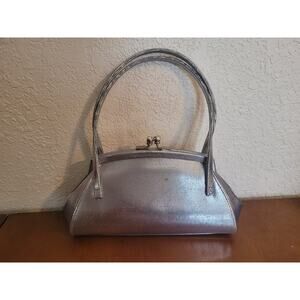 Preston & York Silver Metallic Evening Bag | Vintage Style Frame Clutch Purse